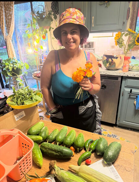 The garden gifted us my first successful cucumber plant.